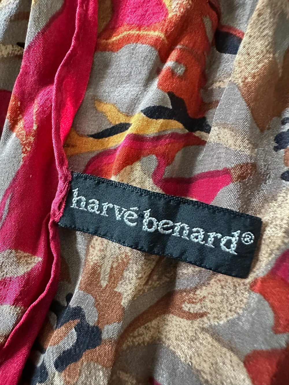 Harvé Benard 100% Silk Floral Scarf Pink Gold Vintage